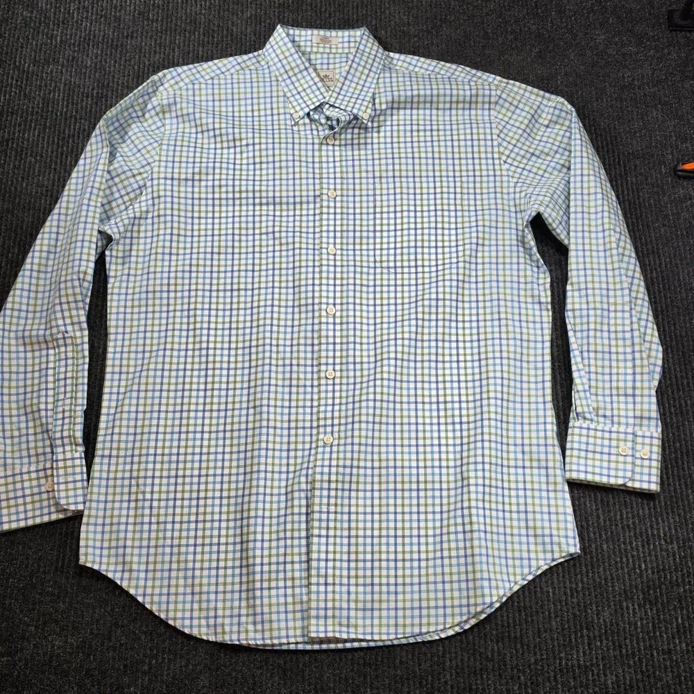 Peter Millar Dress Shirt Mens Large Blue Green Excellent Nanoluxe Easy Care